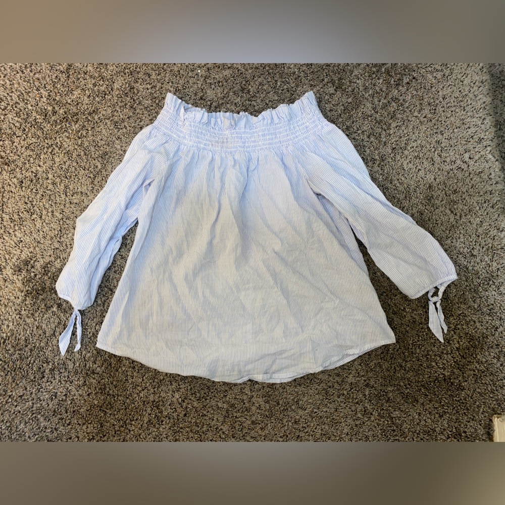 Bailey Blue Off-Shoulder Blouse with Tie Sleeves